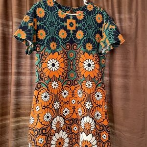 Anthropologie Orange and Green Floral Mini Dress
